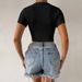 Voya Spring And Summer New Women's Sexy V-neck Slim Fit Ultra Short T-shirt Short Sleeved Knitted Solid Color Top_ecoleips.com