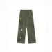 American Military Green Embroidered Work Pants For Men And Women, Pleated Multi Pocket Loose Casual Straight Leg Couple_ecoleips.com