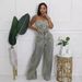 Women's Distressed Denim Wide-Leg Jumpsuit Two Piece Set With Tube Top And High Waist Washed Jeans_ecoleips.com