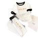 Women's Casual Summer Outfit Set – Comfortable Short Sleeve Top & Drawstring Pants With Minimalist Print (Black/White, S-XL, Breathable Loungewear)_ecoleips.com