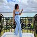 2025 New Summer Women's Two-Piece Bandage Set Sexy Strap Short Top + High Waist Flared Pants_ecoleips.com