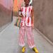 Women's Printed Two-Piece Suit Vest And Trousers Loose Elastic Waist Spring Summer Vacation INS Style_ecoleips.com