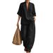 Spring/Summer Women's Casual Solid Color Two Piece Set V Neck Short Sleeve Pants Spring Summer New_ecoleips.com