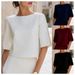 Women's Clothing Women's Minimalist Round Neck Slit Mid Sleeve Short Top Spring/Summer_ecoleips.com