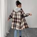 Women's Clothing Plus Size Clothes Plaid Hooded Jacket - Lightweight Cotton Blend, Loose Fit, Casual & Retro Style For Autumn Winter"_ecoleips.com