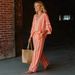 Summer Women's Mid Sleeve Round Neck Top Print Striped Color Block Casual Straight Suit_ecoleips.com