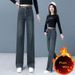 Women's Slim Wide-Leg Jeans, Autumn/Winter, Fleece-Lined, New Trendy High-Waisted Slimming Versatile Casual Straight_ecoleips.com