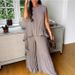 Women's Clothing American Style Round Neck Solid Color Raglan Sleeve Top With Wrinkled Mid Waist Straight Leg Pants Two Piece Set Casual Polyester_ecoleips.com