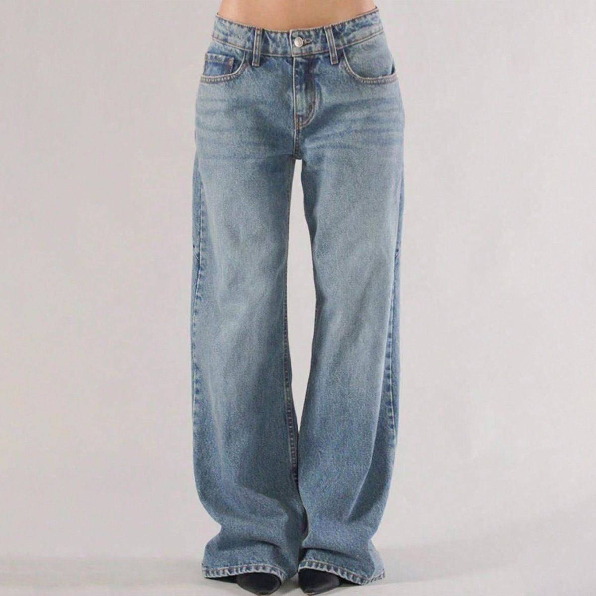 Women's Clothing 90s Vintage Low-Rise Baggy Jeans – Relaxed Fit Wide-Leg Denim Pants For Women (Light Blue)_ecoleips.com