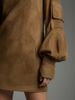 Elegant Retro Suede-Like Short Dress With High Neck & Long Sleeves – Women's Vintage-Inspired Fall/Winter Mini Dress (Brown/Black/Army Green)_ecoleips.com