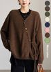 Plus Size V-Neck Wrap Knit Cardigan, Drawstring Waist Sweater With Colorful Buttons_ecoleips.com