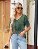 Zeagoo Womens Summer Tops Short Sleeve Casual Shirts Floral Tee Trendy 2026 Basics V Neck Plain Tshirt_ecoleips.com