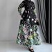Elegant Floral Maxi Dress For Women – Modest Muslim Long Sleeve High Waist Dress With Tie Neck, Breathable Knit Fabric, Office & Occasion Wear_ecoleips.com