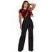 Women's Clothing Sequin Stitching Wide Leg Pants Short Sleeved Jumpsuit_ecoleips.com