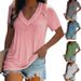 Women's Clothing Hot Sale Trend V Neck Solid Color Women's T Shirt Tops_ecoleips.com