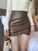 Black Small 2025 New Autumn Winter Women High Waist Bodycon PU Leather Short Half Skirt_ecoleips.com