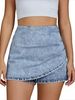 K Women's Denim High Waisted Fashionable Casual Stretch Denim Skirt Paired With Shorts Asymmetrical Wrap Around The Body_ecoleips.com