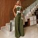 Women's Strapless Striped Jumpsuit Set, Summer New Fashion Sleeveless Wide Leg Pants Outfit For Casual Wear_ecoleips.com
