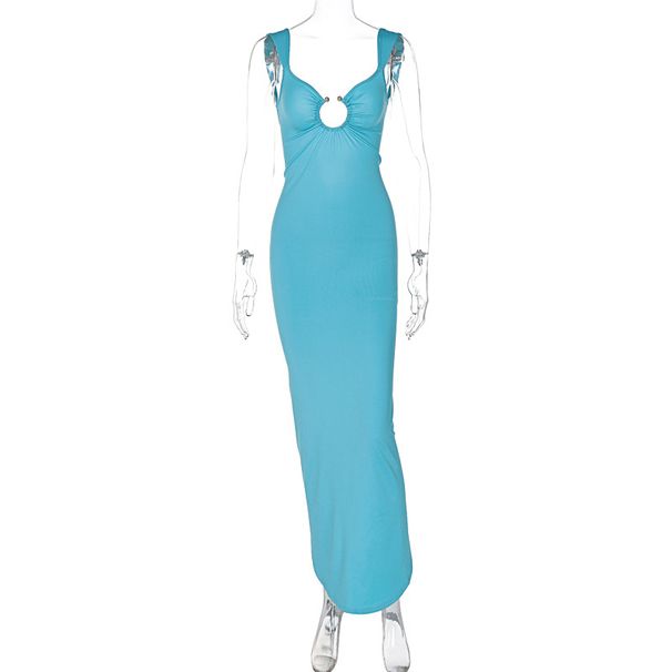 Women's Clothing Summer New Sexy V Neck Backless Slit Slim Dress_ecoleips.com