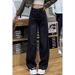 Black Fleece-Lined Wide-Leg Jeans Women, New Autumn And Winter Style, Petite Floor-Length Pants, Slimming Straight-Leg_ecoleips.com
