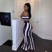 Women's Clothing Candy Color Bandeau Top And Flared Pants Striped Set Black White Stripes American Style Spring Autumn Summer_ecoleips.com