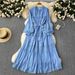 Women's Clothing Cool Style Dress Heavy Lace Patchwork Receiving Waist Strap Temperament Long Swing Holiday Dress_ecoleips.com