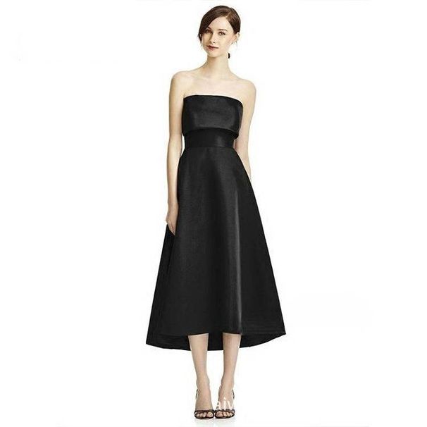 Women's Clothing New Satin Evening Dress Mid Length Black Dinner Dress Tube Top Banquet Cocktail Performance Dress_ecoleips.com