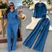 Women's Casual Denim Set - Loose Fit Long Sleeve Top & Relaxed Jeans (Blue, M-XXXL)_ecoleips.com