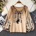Bohemian Embroidered Linen Shirt – Loose-Fit Ethnic Print Blouse For Women (Spring & Fall)_ecoleips.com
