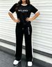 Women's Simple Sport 2-piece Set, Classic Print Colorblock Tee & Stretch Knit Side-stripe Drawstring Wide Leg Pants For Spring Summer Commute & Gym_ecoleips.com