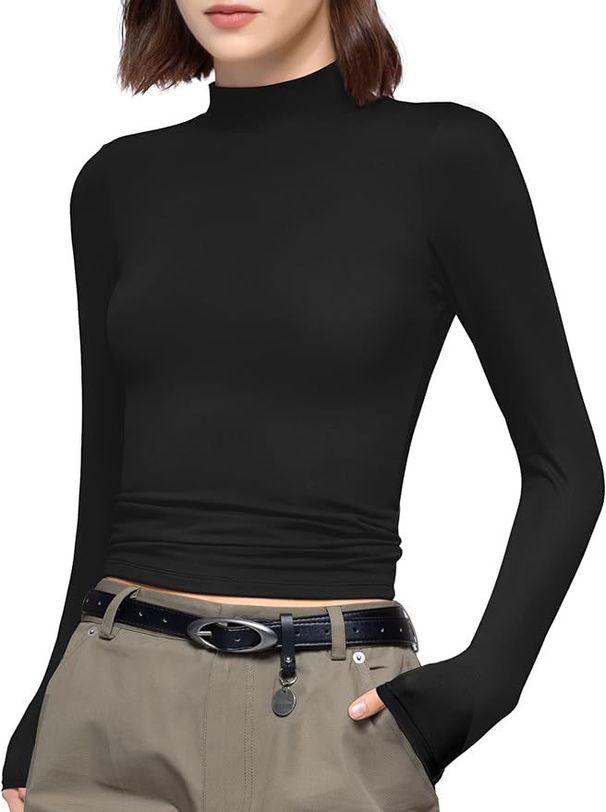 . European And American Cross-Border 2023 Autumn Women's New Solid Color High-Neck Slim Fit Long Sleeve T-Shirt Top_ecoleips.com