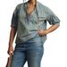 Women's Casual Striped Shirt With Pleated Design, V-Neck Top_ecoleips.com