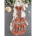 Women's French Style Retro Print Collared Shirt Dress with Tie Waist Asymmetrical Long Skirt Design for Spring And Autumn_ecoleips.com
