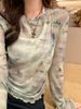 Ink Painting Print T-Shirt For Women, Spring And Autumn European Style, Slim Fit, Thin Long-Sleeve Mesh Base Shirt With_ecoleips.com