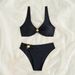 Women's Solid Color Halter High-Waisted Two Piece Bikini Swimsuit Set For Hot Springs Water Sports Sexy Vacation Style_ecoleips.com