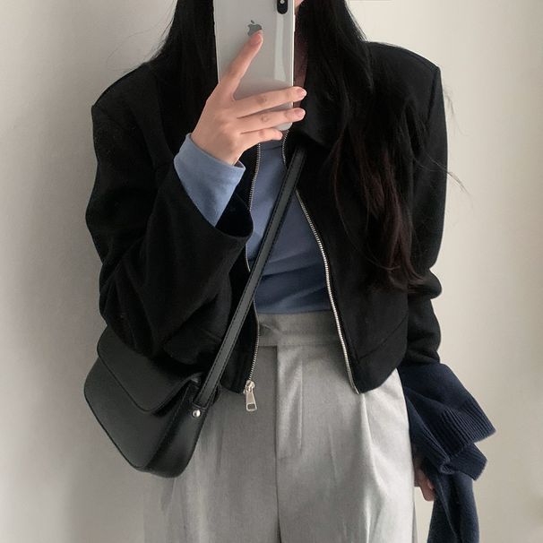 Korean Style Simple Versatile Leather For Women, New Autumn Short Top With Unique Design, Niche Jacket_ecoleips.com