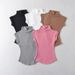 White High Neck Short Sleeve T-Shirt Women Sexy Slimming Top Trendy Stylish for Hot Girls with Tiny Waist Perfect for Summer_ecoleips.com