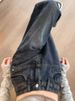 American-style High-end Petite Women's Jeans, Size 150, Fleece-lined, Black And Gray, Wide-leg, Loose-fitting, Slimming,_ecoleips.com