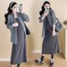Autumn New Korean Fashion Striped Shirt + Pure Cotton Dress Two-Piece Maternity Set_ecoleips.com