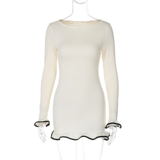 Women's Sexy Bodycon Mini Dress Long Sleeve Ruffled Hem Stretchy Knit Fit And Flare Dress_ecoleips.com