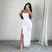 "Elegant Strapless Slit Dress For Women - Solid Color Bodycon Dress With Fitted Waist, Perfect For Evening Parties & Special Occasions"_ecoleips.com