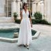 Elegant Deep V-Neck Halter Wrap Back Maxi Dress – Women's Flowy A-Line Evening Gown (S-XL) | Polyester-Spandex Formal Dress With Side Slit_ecoleips.com