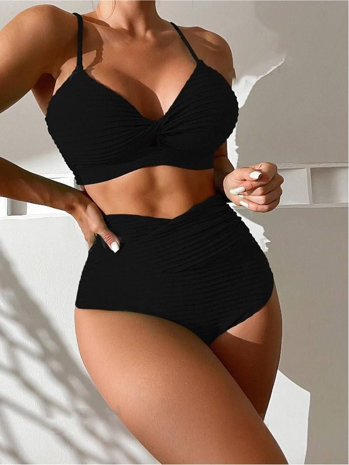 Women's Sexy High-Waist Two-Piece Bikini - Pure Color Swimwear (European & American Fit) _ecoleips.com