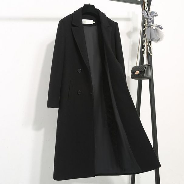 Women's Quilted Wool Blend Coat - Slim Fit Long Trench Coat With Thick Padding, Warm Winter Overcoat In Black, Korean Style Tailored Outerwear_ecoleips.com