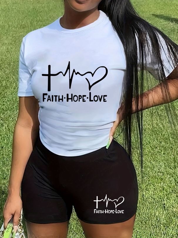 Summer Women's Casual Fashion Graphic Letter Print Loose T-shirt+shorts Two-piece Sportswear Suitable For Daily Wear-66_ecoleips.com