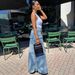 Women's Faux Two Piece Denim Skirt European American Style Streetwear Symmetrical Slit Jeans_ecoleips.com