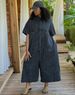 Women's Clothing Women's Style Denim Jumpsuit Washed Single-Breasted Short-Sleeved Loose Fit Casual Top And Bottom Piece_ecoleips.com