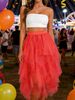 Targeted Casual Irregular Mesh Midi Skirt, Women's Mid-length Versatile High-waisted Slimming Tulle Skirt/cake Skirt_ecoleips.com