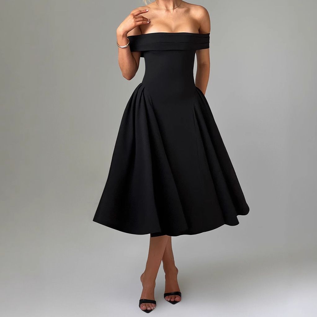 2025 Spring New Fashionable And Sexy One Collar Bareback Solid Color Strapless Dress For Women_ecoleips.com