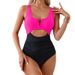 Women's Clothing New One Piece Swimsuit Women's Quick Drying Meat Covering Hot Spring Slimming Contrast Color Swimsuit_ecoleips.com